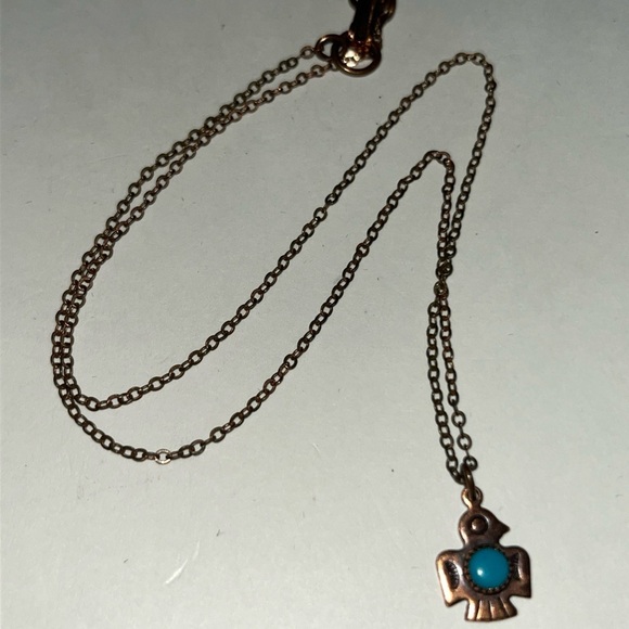 Vintage Petite Turquoise Copper Thunderbird Necklace & Coordinating Accessories - Picture 3 of 13